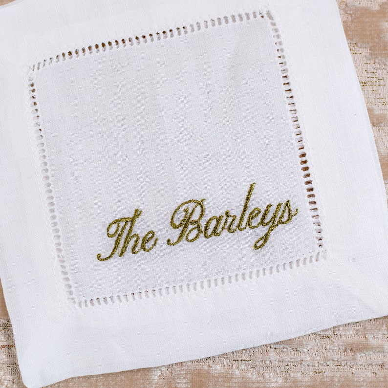 Personalized Embroidered Cocktail Napkins with Classic French Script Custom Name Set of 4, 6, 12, 20 |