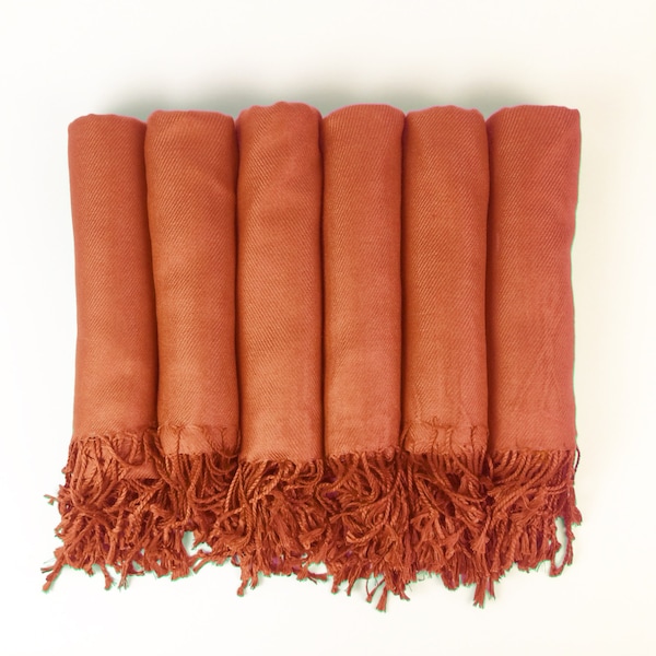 Pashmina shawl in Burnt Orange-Rust Bridesmaid Gift, Wedding Favor - Monogrammable - sorority