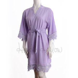 LILAC  purple Cotton Robe matching Lux lace trim -Monogrammable | sizes  XS thru 3XL, child sizes Bridesmaid or flower girl gift