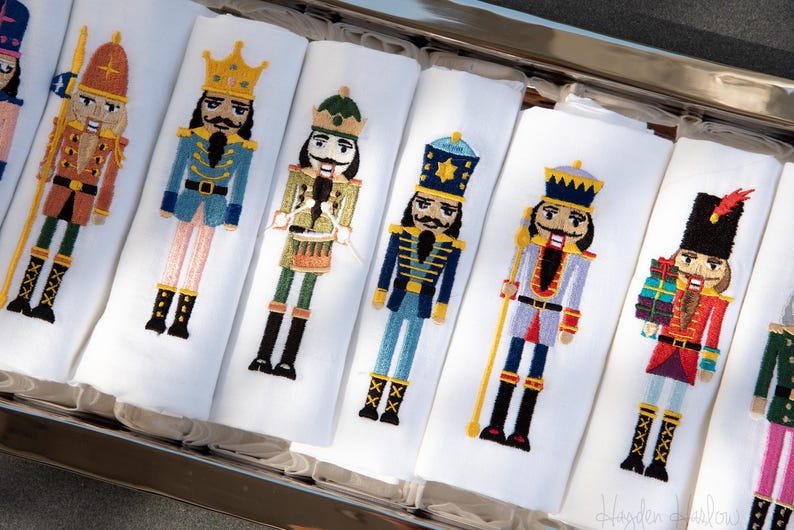 HaydenHarlowPR Nutcracker Embroidered Linen Dinner Napkins - Thumbnail 2