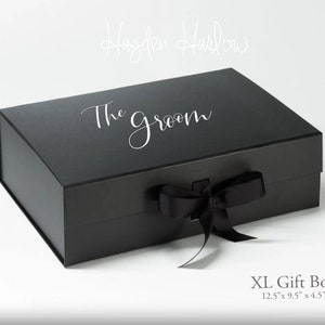 XLarge Personalized Luxury Gift Box with Ribbon, Groom, Groomsman, Bride, Bridesmaid, Food safe, XL Rectangle