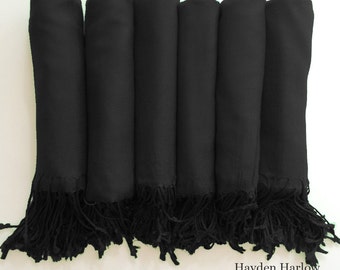 Pashmina shawl in Midnight Black - Bridesmaid Gift, Wedding Favor - Monogrammable