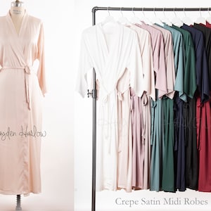 Crepe Midi Length robe - Adult Sizes 0 thru 5XL | long silk robe | gift | bride | honeymoon | bridesmaid, maternity, bridal | long