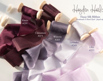 Tissue SILK Ribbon | Raw Edge | Handmade | Hand Dyed  | 1/2" | 1" | 2" | 3" |  Stationery | bouquet | invitation | gift wrap (TS)