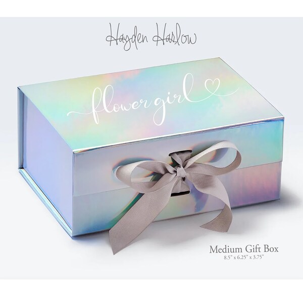 PRE-ORDER! New Iridescent - Rainbow Luxury Gift Box with Ribbon | Flower girl | unicorn | customized | Food safe -MEDIUM Rectangle (A5D Box)