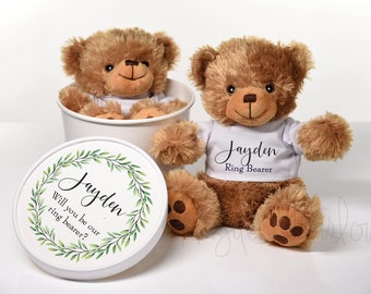 Wreath Personalized Teddy Bear Gift | brown or white bear | Ring Bearer | Flower Girl Ask-Proposal, Baby shower gift set | (WCWreath)