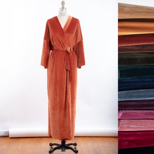 Midi length Luxurious Stretch Velvet kimono robe, Sizes 0 thru 5XL, plus sizing, velvet robe,  bridesmaid gift, Long