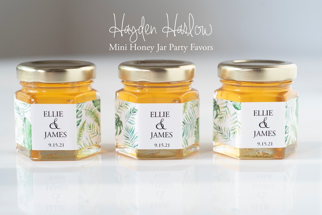 Mini Honey Jar Party Favor MONSTERA PALM Print Customized Gender Neutral Baby Shower Birthday