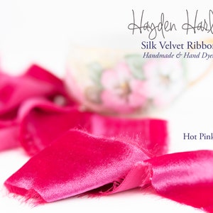 SILK Velvet Ribbon | HOT PINK |Handmade | Hand Dyed   | 1" | 2" | 3"  |  Stationery | bouquet | gift wrap | decor | wedding