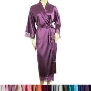 NEW! Midi Length Satin & Lace robe - Adult Sizes 0 thru 5XL | long robe | gift | bride | honeymoon | bridesmaid Robe | long