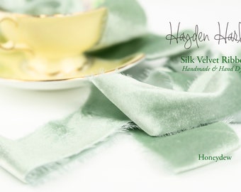 SILK Velvet Ribbon | HONEYDEW |Handmade | Hand Dyed  | 1" | 2" | 3" | Stationery | bouquet | gift wrap | green | mint