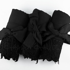 Black Cotton Robe sizes XL thru 5XL w/matching lace, Monogram,  Customizable, petite and child sizes, Bridesmaid Robe