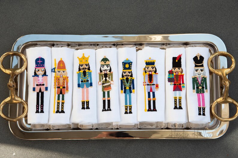 HaydenHarlowPR Nutcracker Embroidered Linen Dinner Napkins