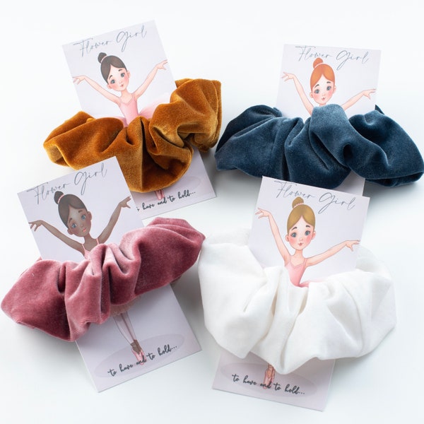 Scrunchie flower girl gift -Oversized Velvet Scrunchies with gift card-- flower girl | sleepover party | customized party favor