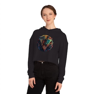 Sacred Geometry Cropped Hoodie, Woman Triangle Seed Crop Hooded, Colorful Fantasy Hoodie, Aesthetic Cropped Hoodie
