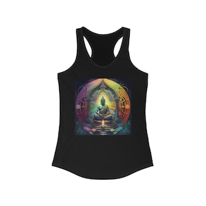 Gold Buddha Tank Top, Racerback Tank Top, Womens Tank Top, Buddha Clothing, Summer Black Tank Top, Beach  Tank Dress