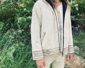 Tribal Artesano Etno man hippie Boho Rainbow etnische handgemaakte blockprint aardse ruwe jas voor mannen prachtig geometrisch patroon biologisch katoen