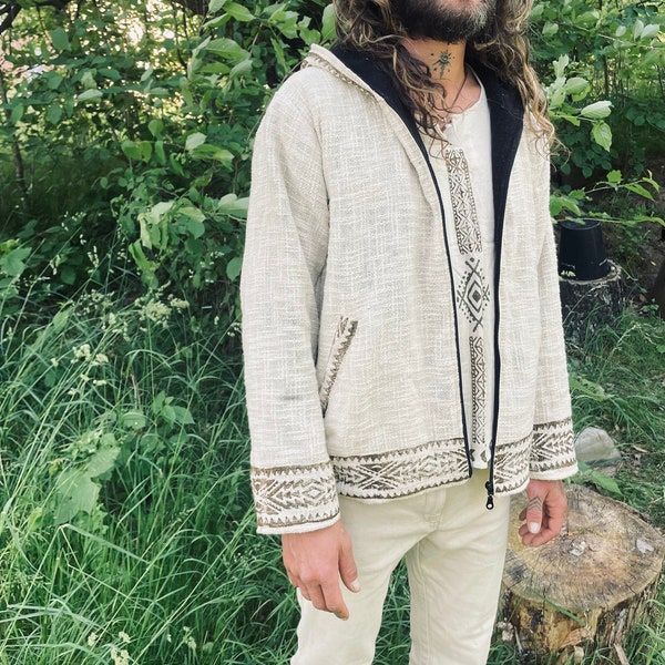 Tribal Artesano Etno homme hippie Boho Rainbow ethnique fait à la main blockprint terreux veste brute pour hommes beau motif géométrique coton biologique