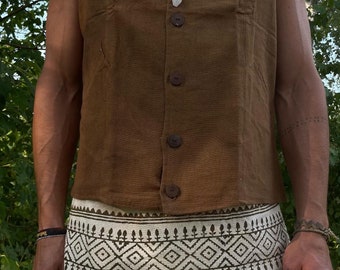 natural Man Outfit vest & Shirt Männer Weste Tribal Natural cotton biobaumwolle blockprint yoga Meditation Tribe native primitive