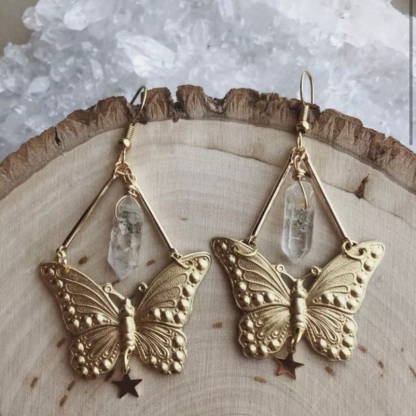 Schmetterlinge quarz Ohrringe butterfly healing Quartz earring set magical boho chic jewellery ancient faery nymph design