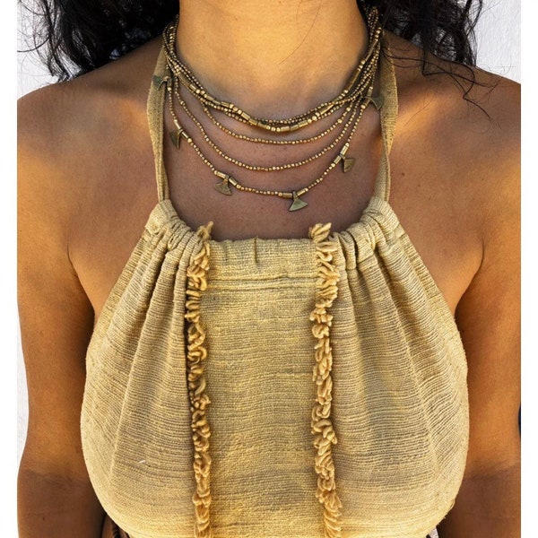 Tribal perle d’or bohochic boho gitan gYPSY collier femme ethnique etno bijoux bijoux magie