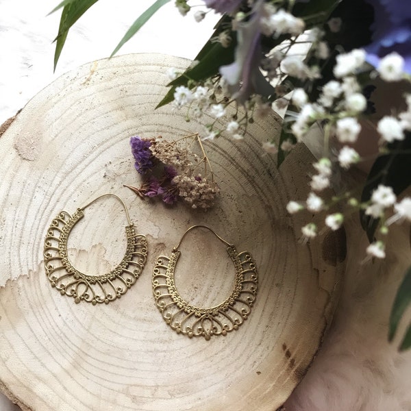 Beautyful earthy hippie hoops trance bal esrrings schlöne goldene ohrringe creoleen von zauberhand magic gipsy boho jewelry