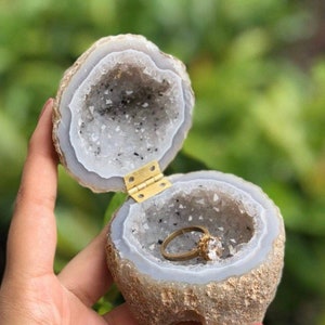 Natural Handmade Agate Ring Geode Box Agate Cornucopia Quartz Crystal Healing Crystal Stone Women Jewelry Gift Engagement Ring