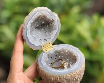 Natural Handmade Agate Ring Geode Box Agate Cornucopia Quartz Crystal Healing Crystal Stone Women Jewelry Gift Engagement Ring