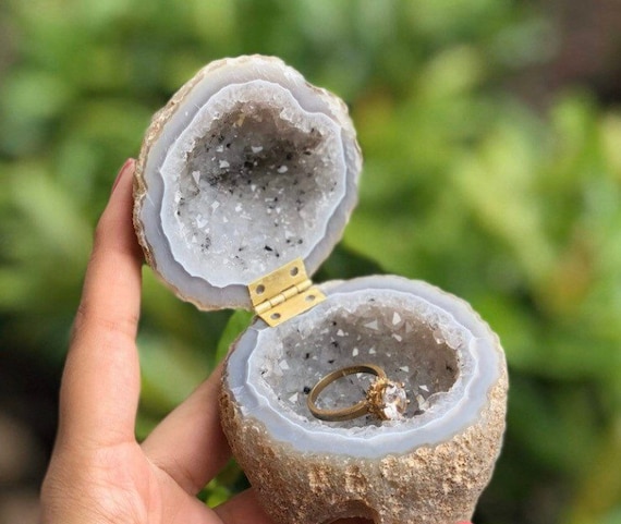 Natural Handmade Agate Ring Geode Box Agate Cornucopia Quartz