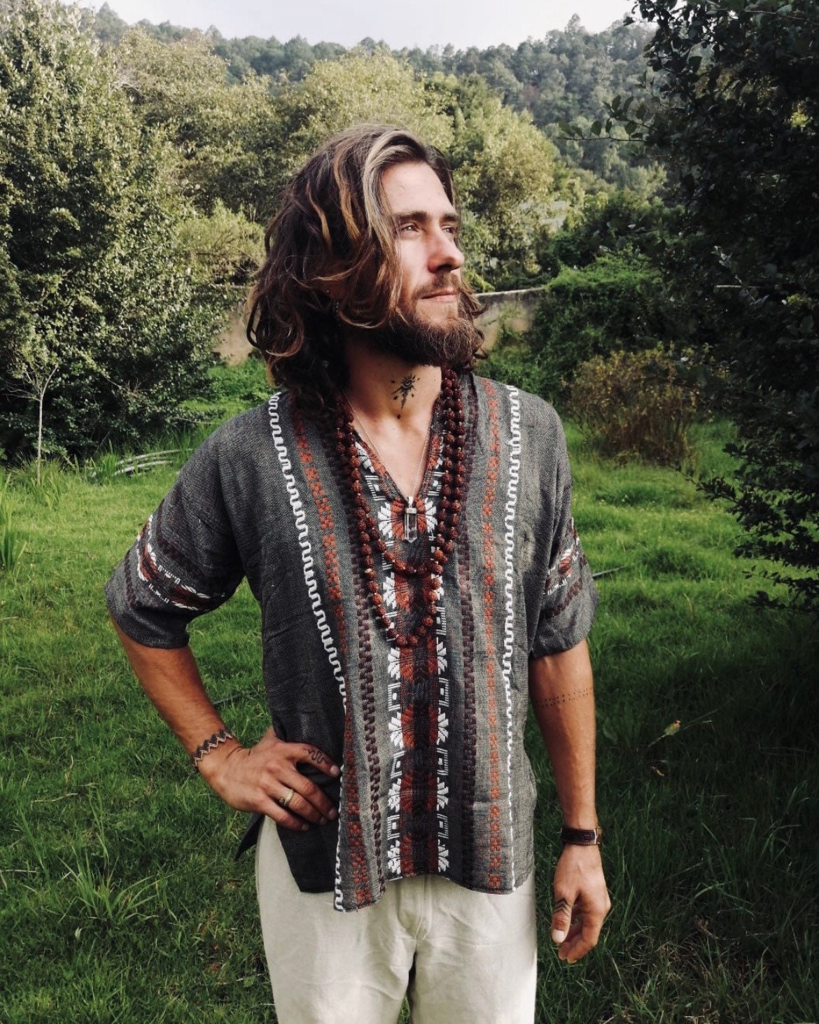 Tribal Artesano Etno Man Hippie Boho Rainbow Ethnic Handmade Chiapas Noble Earthy Raw Mexican Shirt for Men Beautyful Pattern Gray Wild Etsy