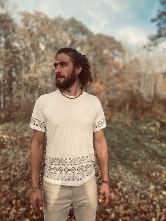 Blockprint Tribal Natural homme vetements ethno homme Blockprint chemise et west artesano hippie boho hommes sauvage ethnique terreux porter Etsy France