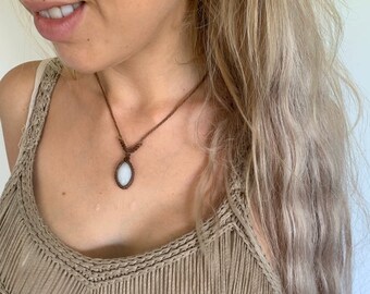 Beautyful simple MOONSTONE Necklace natural macrame boho hippie godess  Handmade Angek style lovely sister tribal