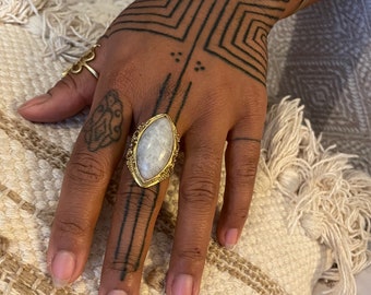 Magic ring boho moonstone brass brass ring Tribal etno chic india golden ring powerful jewelry hippie festival moonstone