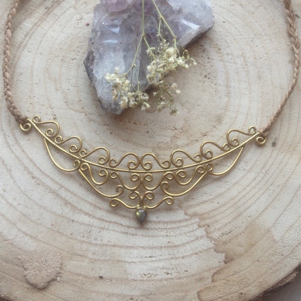 Magical Faery garden of Eden mystical dream Labradorite necklace Collar golden Brass Collier Crystal mOon Love Gipsy Boho bohemian Bohochic