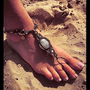 Tribal boho moonstone Barefood sandal barefoot sandal macrame macrame moonstone bohemian earthy moonstone foot jewelry beautiful Foot
