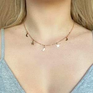 Moon and Star Necklace / Star Necklace / Moon Necklace / Dangle Necklaces / Choker Necklace / Star and Moon Necklace