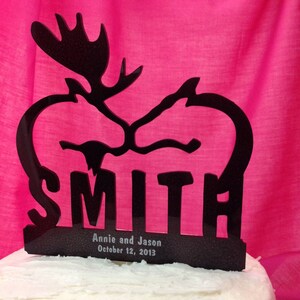 The Personalized Engraved Rustic Acrylic Country Moose Surname, Last Name Wedding Cake Topper MADE In USA…..Ships from USA