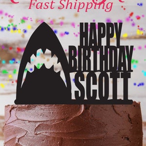 Personalized Shark Birthday Cake Topper - Shark Birthday Party - Shark Week Party - Great White Shark