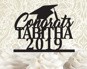 Graduation Personalized Cake Topper - Congrats - Class of 2019 - Grad - Cap with Tassel