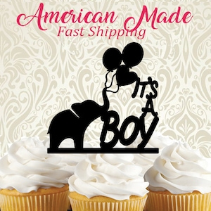 It&#39;s A Boy Baby Elephant and Balloons Cake Topper For Gender Reveal, Birth Announcement, Baby Shower - Made In USA...Ships From USA