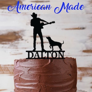 Personalized Guitar Player with Pet Birthday Cake Topper -