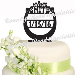 Western Horseshoe Date Mr & Mrs Surname Personalized Wedding Cake Topper MADE In USA…..Ships from USA