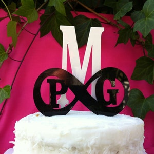 Acrylic Infinity and 3 Initials Personalized Monogram Letter Custom Wedding Cake Topper MADE In USA…..Ships from USA