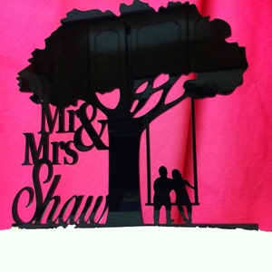Surname Last Name Tree Silhouette Couple on a Swing Wedding Cake Topper MADE In USA…..Ships from USA