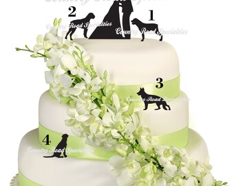 Pets With Silhouette Kissing Bride and Groom Wedding Cake Topper  MADE In USA…..Ships from USA
