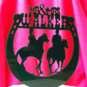 Personalized Western Horseshoe  Riders Mr & Mrs Surname Wedding Cake Topper MADE In USA…..Ships from USA