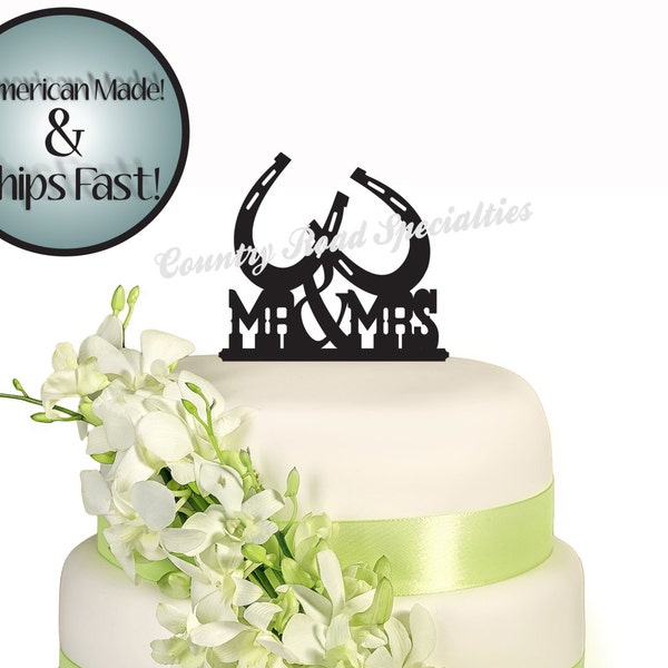 Mr & Mrs Horseshoe Western Country Wedding Cake Topper MADE In USA…..Ships from USA