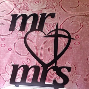 Personalized Wedding Cake Topper Heart and Cross Mr and Mrs Custom MADE In USA…..Ships from USA