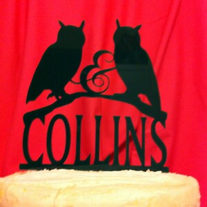 Personalized Acrylic Owl Last Name, Surname Custom Wedding Cake Topper MADE In USA…..Ships from USA
