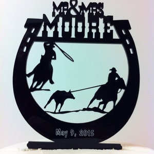 Western Cake Topper, Horseshoe Roping Date Mr & Mrs Surname Personalized Wedding Cake Topper MADE In USA…..Ships from USA